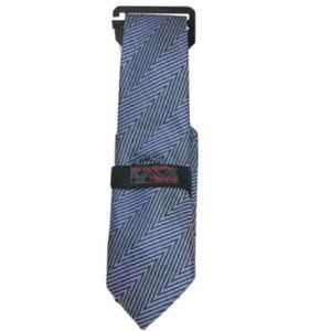 Steven Land Men's Tie & Pocket Square Blue Black Stripes Hi-Density 3.5" Wide